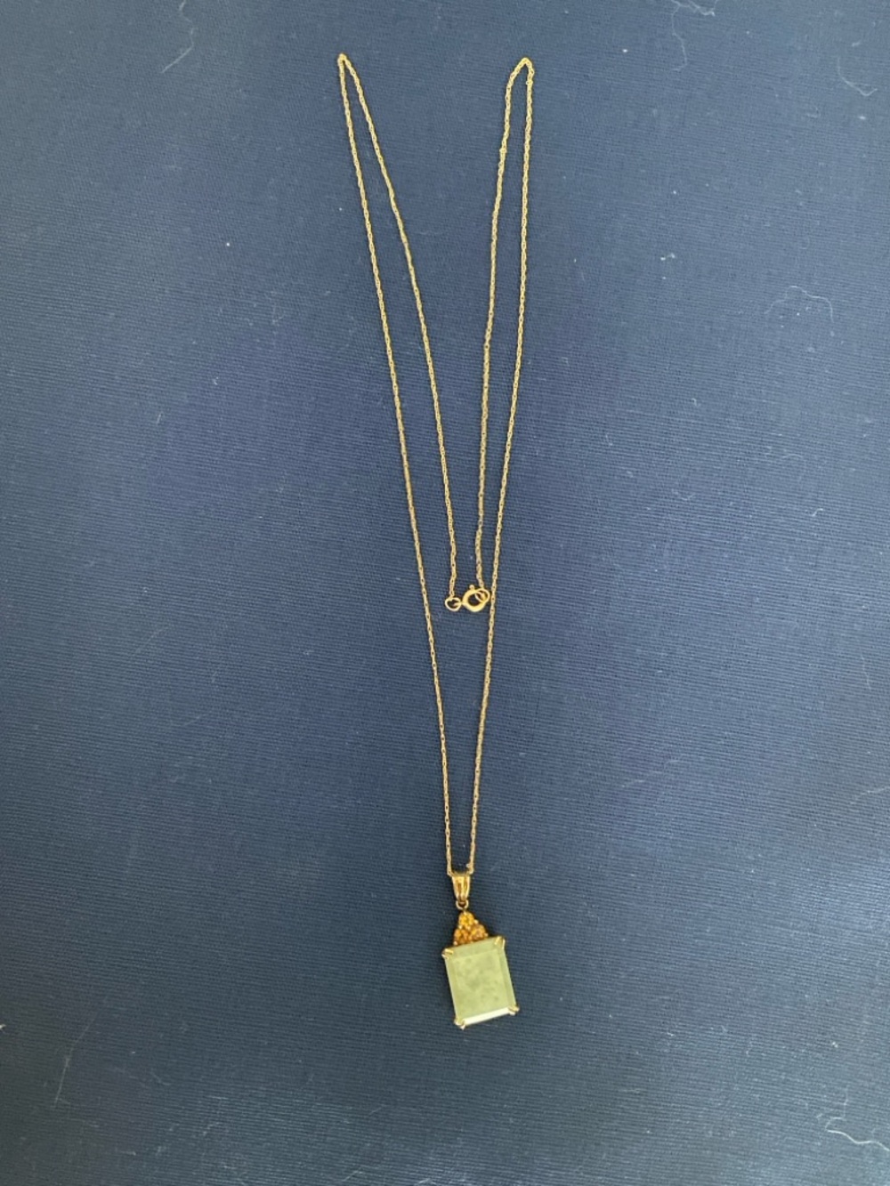 Vintage HK DJL Green Jadeite Jade Pendant & 12K Gold Filled 18" Singapore Chain